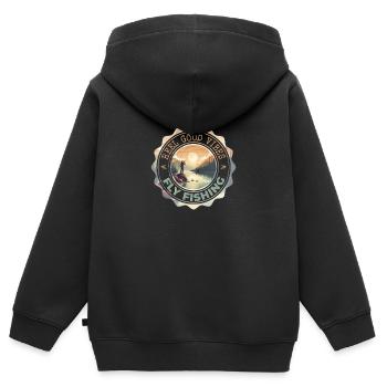 Fly Fishing Reel Good Vibes - Sun Rising on - Kinder Premium Organic Zip Hoodie - Schwarz - Hinten - AI Model Kid Male (0cm)