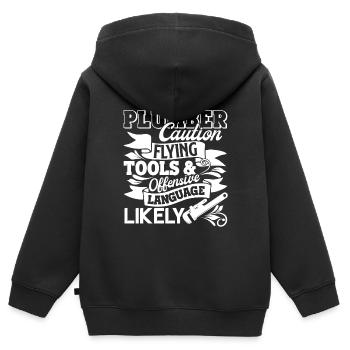 Plumber Plumber Caution - Kids Premium Organic Zip-up Hoodie - black - Back - AI Model Kid Male (0cm)