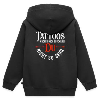 Tattoo Man Femme Tatouée - Sweat Premium à capuche zippé enfant bio - noir - Dos - AI Model Kid Male (0cm)