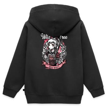 Tatouage Homme Femme Fille Tatouée - Sweat Premium à capuche zippé enfant bio - noir - Dos - AI Model Kid Male (0cm)