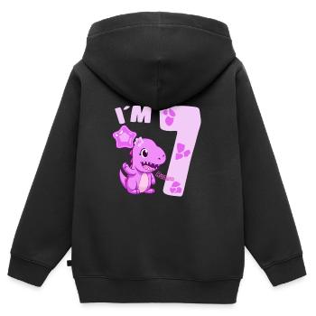 Dinosaure mignon Je suis 7 Dino Birthday Girl - Sweat Premium à capuche zippé enfant bio - noir - Dos - AI Model Kid Male (0cm)