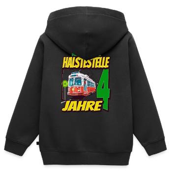 Ich Bin 4 Straßenbahnen - Straßenbahn - Kinder Premium Organic Zip Hoodie - Schwarz - Hinten - AI Model Kid Male (0cm)
