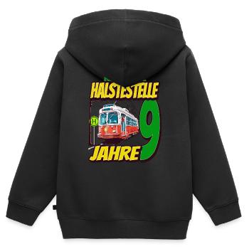 Ich Bin 9 Straßenbahnen - Straßenbahn - Kinder Premium Organic Zip Hoodie - Schwarz - Hinten - AI Model Kid Male (0cm)