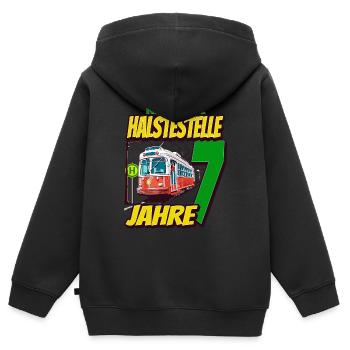 Ich Bin 7 Straßenbahnen - Straßenbahn - Kinder Premium Organic Zip Hoodie - Schwarz - Hinten - AI Model Kid Male (0cm)