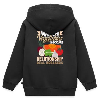 Quand les légumes deviennent des ruptures de relation - Sweat Premium à capuche zippé enfant bio - noir - Dos - AI Model Kid Male (0cm)