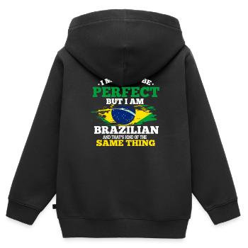 Brésil - Sweat Premium à capuche zippé enfant bio - noir - Dos - AI Model Kid Male (0cm)