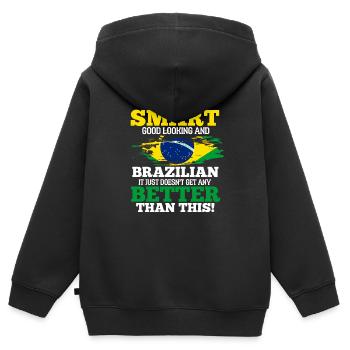 Brésil - Sweat Premium à capuche zippé enfant bio - noir - Dos - AI Model Kid Male (0cm)