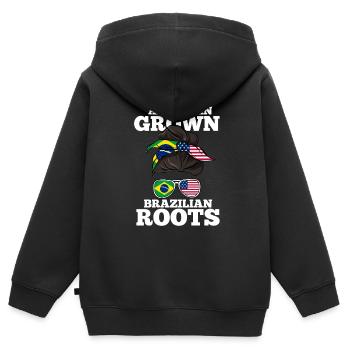 Brésil - Sweat Premium à capuche zippé enfant bio - noir - Dos - AI Model Kid Male (0cm)