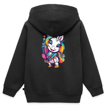 Licorne Schoolchild School Enrollment Girl Gift - Sweat Premium à capuche zippé enfant bio - noir - Dos - AI Model Kid Male (0cm)