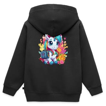 Licorne Schoolchild School Enrollment Girl Gift - Sweat Premium à capuche zippé enfant bio - noir - Dos - AI Model Kid Male (0cm)