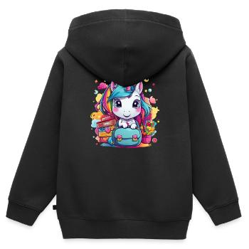 Unicorn Schoolchild School Enrollment Girl Gift - Kids Premium Organic Zip-up Hoodie - black - Back - AI Model Kid Male (0cm)