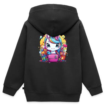 Licorne Schoolchild School Enrollment Girl Gift - Sweat Premium à capuche zippé enfant bio - noir - Dos - AI Model Kid Male (0cm)