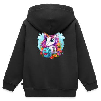 Unicorn Schoolchild School Enrollment Girl Gift - Kids Premium Organic Zip-up Hoodie - black - Back - AI Model Kid Male (0cm)