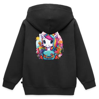 Licorne Schoolchild School Enrollment Girl Gift - Sweat Premium à capuche zippé enfant bio - noir - Dos - AI Model Kid Male (0cm)