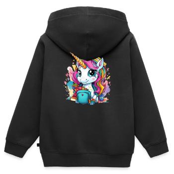 Licorne Schoolchild School Enrollment Girl Gift - Sweat Premium à capuche zippé enfant bio - noir - Dos - AI Model Kid Male (0cm)