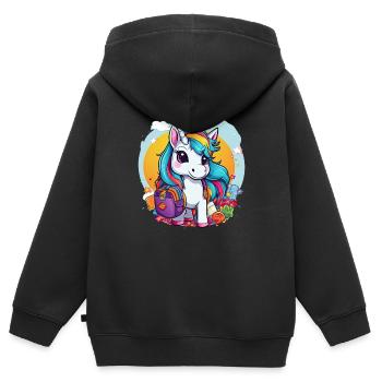 Unicorn Schoolchild School Enrollment Girl Gift - Kids Premium Organic Zip-up Hoodie - black - Back - AI Model Kid Male (0cm)