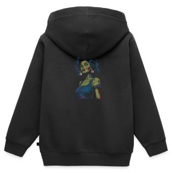 Zombie Halloween Lady - Sweat Premium à capuche zippé enfant bio - noir - Dos - AI Model Kid Male (0cm)