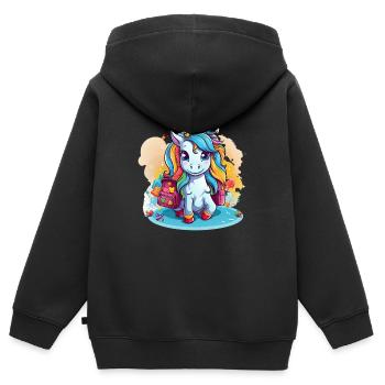Unicorn Schoolchild School Enrollment Girl Gift - Kids Premium Organic Zip-up Hoodie - black - Back - AI Model Kid Male (0cm)