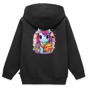 Licorne Schoolchild School Enrollment Girl Gift - Sweat Premium à capuche zippé enfant bio - noir - Dos - AI Model Kid Male (0cm)