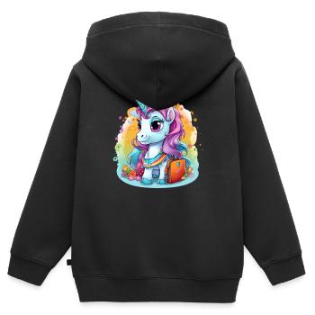 Licorne Schoolchild School Enrollment Girl Gift - Sweat Premium à capuche zippé enfant bio - noir - Dos - AI Model Kid Male (0cm)