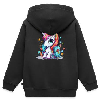 Licorne Schoolchild School Enrollment Girl Gift - Sweat Premium à capuche zippé enfant bio - noir - Dos - AI Model Kid Male (0cm)