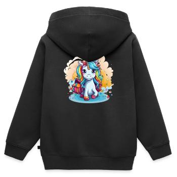 Unicorn Schoolchild School Enrollment Girl Gift - Kids Premium Organic Zip-up Hoodie - black - Back - AI Model Kid Male (0cm)