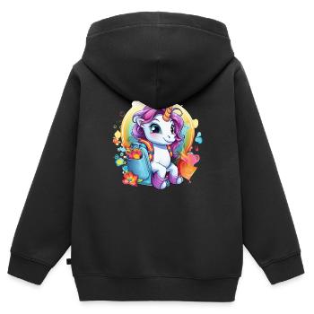 Licorne Schoolchild School Enrollment Girl Gift - Sweat Premium à capuche zippé enfant bio - noir - Dos - AI Model Kid Male (0cm)