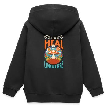 Hippie Lifestyle Fleur Power Free Spirit Harmony - Sweat Premium à capuche zippé enfant bio - noir - Dos - AI Model Kid Male (0cm)