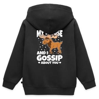 Mon orignal et moi bavardons à ton sujet - Sweat Premium à capuche zippé enfant bio - noir - Dos - AI Model Kid Male (0cm)