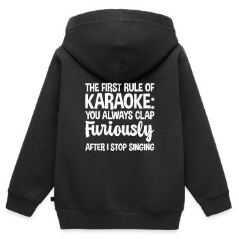 La première règle du karaoké 1 - Sweat Premium à capuche zippé enfant bio - noir - Dos - AI Model Kid Male (0cm)