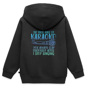 La première règle du karaoké 2 - Sweat Premium à capuche zippé enfant bio - noir - Dos - AI Model Kid Male (0cm)