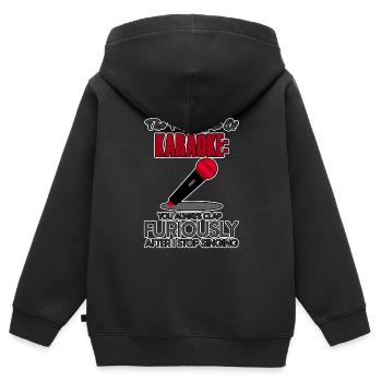 La première règle du karaoké 4 - Sweat Premium à capuche zippé enfant bio - noir - Dos - AI Model Kid Male (0cm)