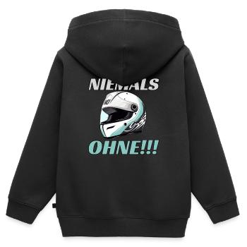 Niemals Ohne Motorradhelm Helm Sicherheit - Kinder Premium Organic Zip Hoodie - Schwarz - Hinten - AI Model Kid Male (0cm)