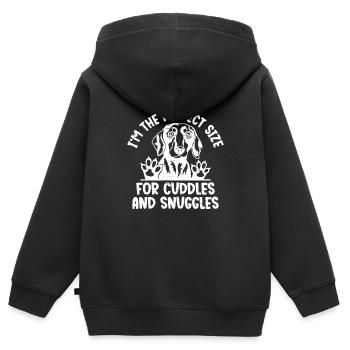 Ich habe die perfekte Größe zum Kuscheln und Kuscheln - Kinder Premium Organic Zip Hoodie - Schwarz - Hinten - AI Model Kid Male (0cm)
