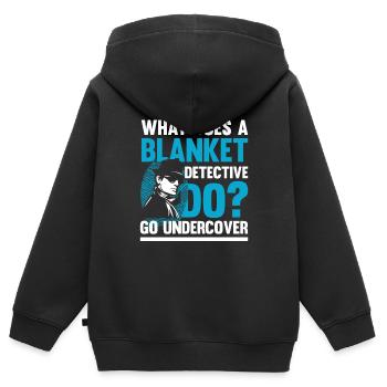 Blanket Detective Go Undercocer - Kinder Premium Organic Zip Hoodie - Schwarz - Hinten - AI Model Kid Male (0cm)