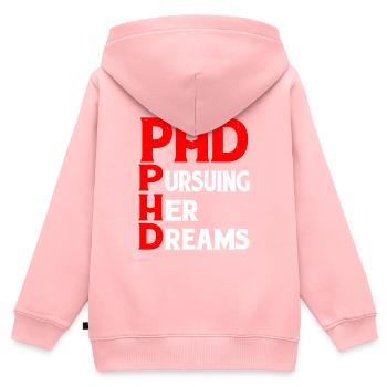 Ph.D. Poursuivre ses rêves 8 - Sweat Premium à capuche zippé enfant bio - rose - Dos - AI Model Kid Female (0cm)