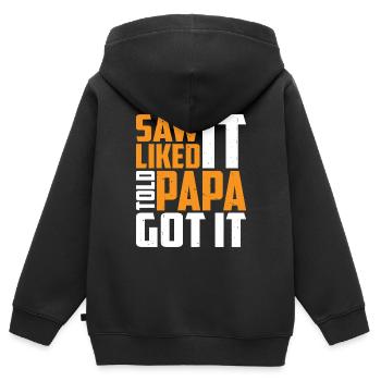 Saw It Liked It Told Papa Got It 13 - Kinder Premium Organic Zip Hoodie - Schwarz - Hinten - AI Model Kid Male (0cm)