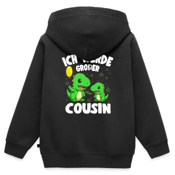 Dinos bald Großer Cousin Werde Großer Cousin - Kinder Premium Organic Zip Hoodie - Schwarz - Hinten - AI Model Kid Male (0cm)