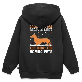 Dackelvater, weil das Leben zu kurz für Langeweile ist - Kinder Premium Organic Zip Hoodie - Schwarz - Hinten - AI Model Kid Male (0cm)