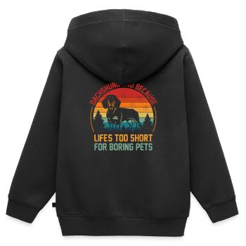Dackelvater, weil das Leben zu kurz für Langeweile ist - Kinder Premium Organic Zip Hoodie - Schwarz - Hinten - AI Model Kid Male (0cm)