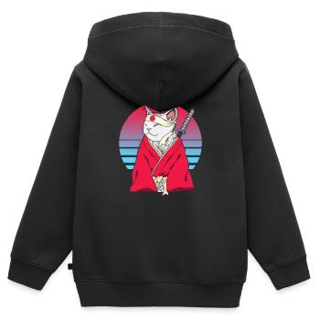 Samurai Japon Vaporwave Ninja Anime Cat - Sweat Premium à capuche zippé enfant bio - noir - Dos - AI Model Kid Male (0cm)