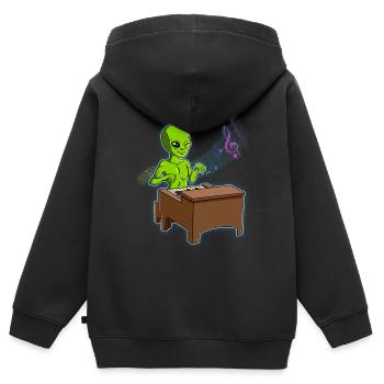 Pianiste extraterrestre - Sweat Premium à capuche zippé enfant bio - noir - Dos - AI Model Kid Male (0cm)