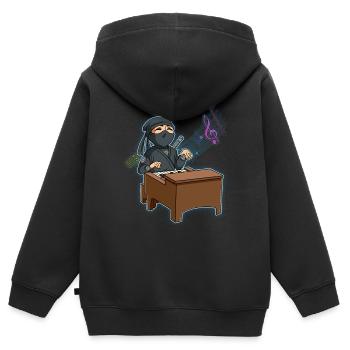 Pianiste Ninja - Sweat Premium à capuche zippé enfant bio - noir - Dos - AI Model Kid Male (0cm)
