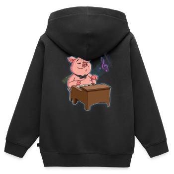 Pig Pianiste - Sweat Premium à capuche zippé enfant bio - noir - Dos - AI Model Kid Male (0cm)
