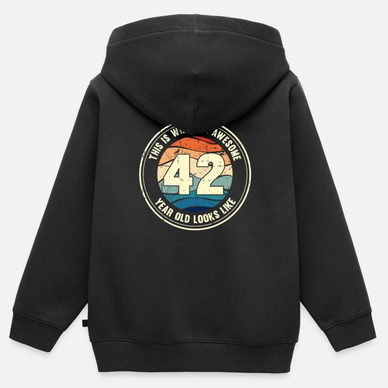 42e anniversaire pour que vous voyiez avec 42 cadeaux rétro - Sweat Premium à capuche zippé enfant bio - noir