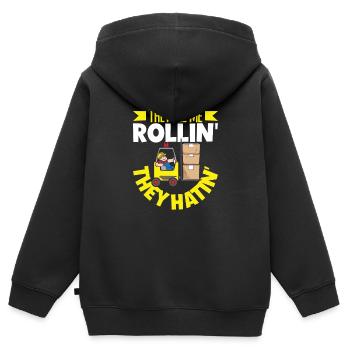 Gabelstaplerfahrer Lager Gabelstapler - Kinder Premium Organic Zip Hoodie - Schwarz - Hinten - AI Model Kid Male (0cm)