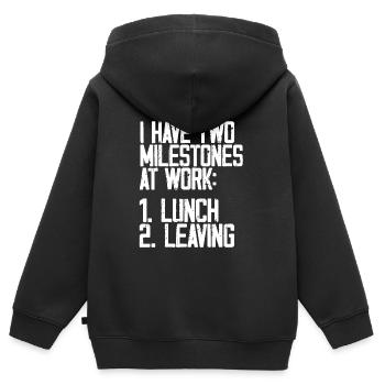 J’ai deux jalons au travail, le déjeuner, le départ 3 - Sweat Premium à capuche zippé enfant bio - noir - Dos - AI Model Kid Male (0cm)