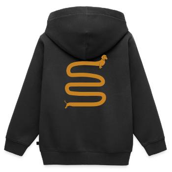 Teckel long - Sweat Premium à capuche zippé enfant bio - noir - Dos - AI Model Kid Male (0cm)