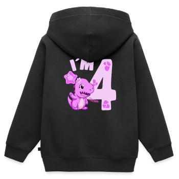 Dinosaure mignon Je suis 4 Dino Birthday Girl - Sweat Premium à capuche zippé enfant bio - noir - Dos - AI Model Kid Male (0cm)