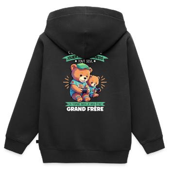 Futur Grand Frère Gamer Annonce Grossesse Drôle - Sweat Premium à capuche zippé enfant bio - noir - Dos - AI Model Kid Male (0cm)